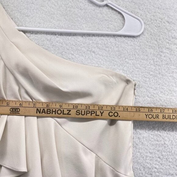 Belle Badgley Mischka One Shoulder Dress Size 4 White Black Color Block Ruffle - Picture 6 of 10